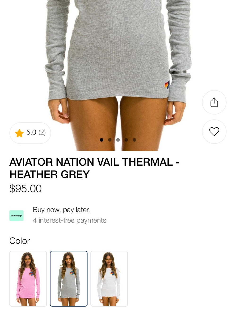 Aviator Nation Heather Gray Long Sleeve Tee with Blue Logo and Retro Stripes - Picture 2 of 2